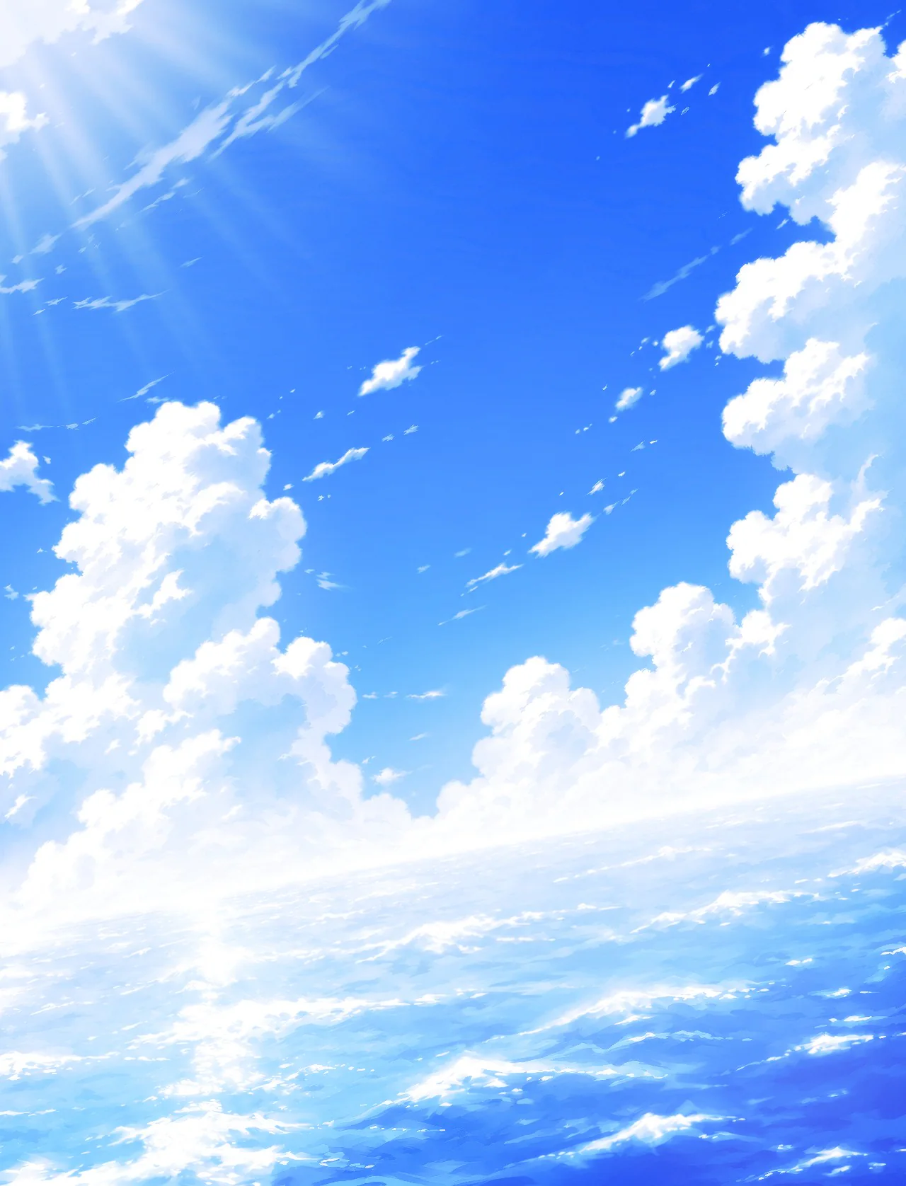 生成AIでディテールを補い、手作業で加筆・修正した背景。雲の輪郭と波の描き込みが細かくなっている