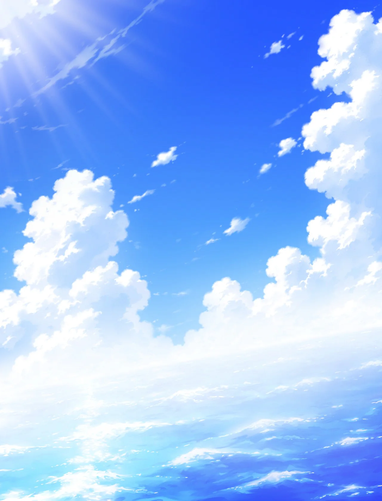 メインビジュアルの背景の手描き原画。夏の青空と入道雲、光る海